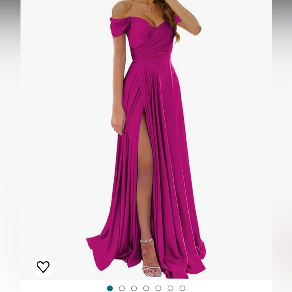Pink satin off shoulder corset back gown